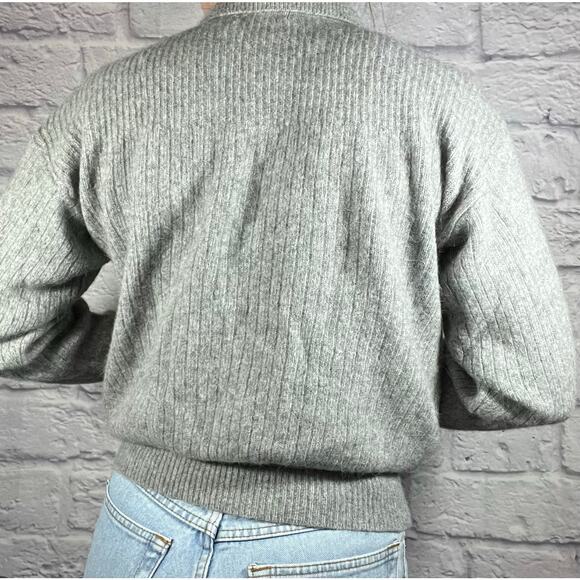 Vintage Wool and Angora Button Up Cable Knit Collared Grandma Chic Sweater - Picture 4 of 8